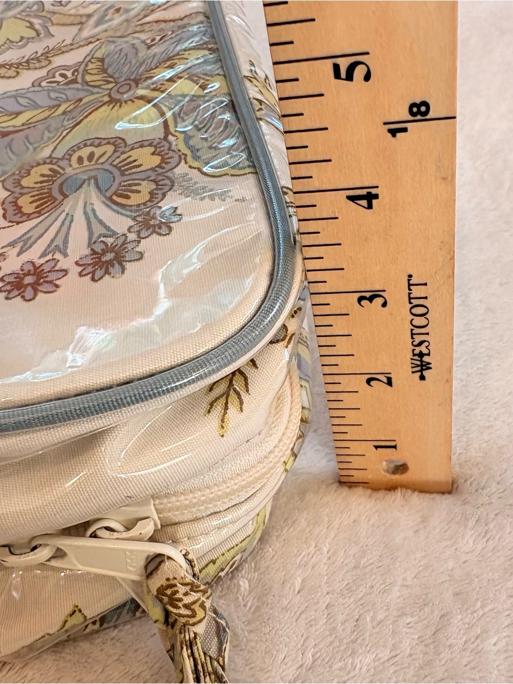 Pottery Barn Floral Tile Pattern Plastic Coated Cosmetic Case Cream Light Blue - Picture 12 of 12